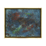 Blue and Red Abstract Painting in Gold Frame