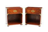 Pair of Burl Campaign Nightstands by Hekman