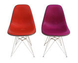 Orange and Magenta Eames Side Chairs w Eiffel Bases