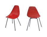 Midcentury Fiberglass Shell Chairs in Red, S-2