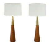 Pair of Tony Paul Table Lamps in Walnut and Swedish Brass