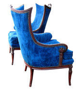Pair Wing Chairs with Hand Carved Tassels