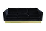 Brass Base Sofa in Charcoal Velvet after Milo Baughman