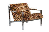 Cy Mann Chrome Flatbar Lounge Chair in Basketweave Velvet