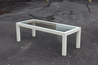 Rectangular White Parsons Coffee Table with Inset Glass Top