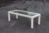 Rectangular White Parsons Coffee Table with Inset Glass Top