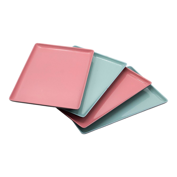 Pink and Blue Japanese Lacquer Stacking Trays, S/4