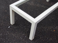 Rectangular White Parsons Coffee Table with Inset Glass Top