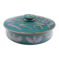 Turquoise Studio Pottery Ceramic Lidded Bowl